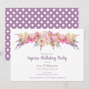 Pink and Purple Watercolor Floral Birthday Invitation