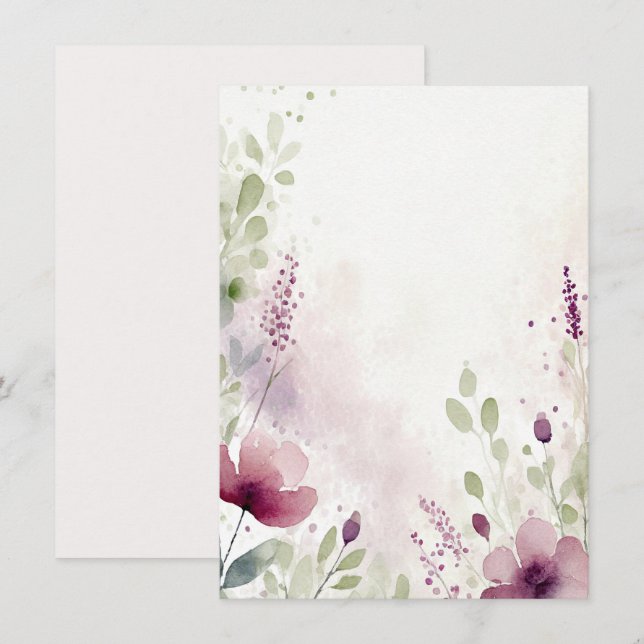 Pink and purple watercolor floral blank Wedding Invitation (Front/Back)
