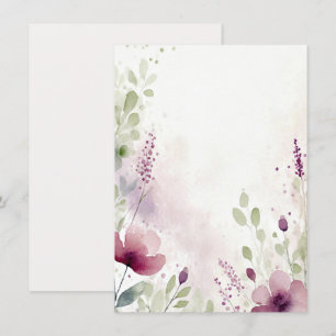 Pink and purple watercolor floral blank Wedding Invitation