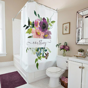 Pink and purple watercolor floral personalized