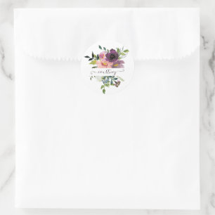 Pink and purple watercolor floral personalized classic round sticker