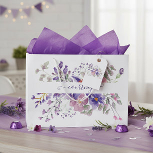Pink and purple watercolor floral personalized large gift bag
