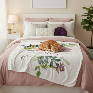 Pink and purple watercolor floral personalized sherpa blanket