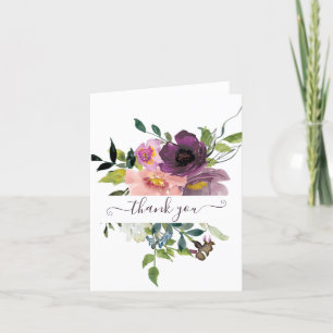 Pink and purple watercolor floral personalized  th thank you card