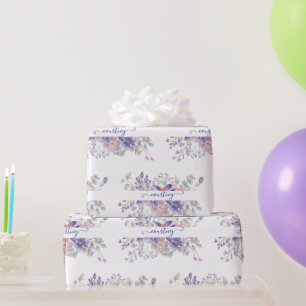 Pink and purple watercolor floral personalized wra wrapping paper
