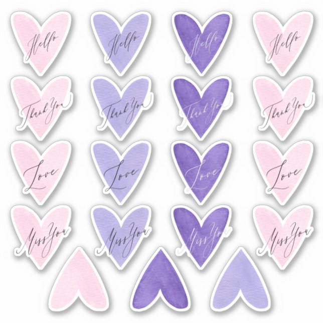 Pink and Purple Watercolor Heart Envelope Seals (Front)