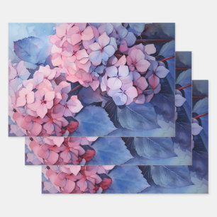 Pink and Purple Watercolor Hydrangea Decoupage Wrapping Paper Sheet