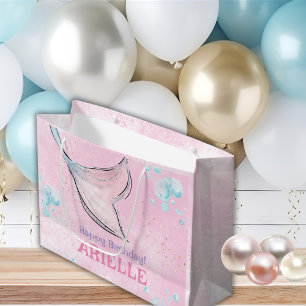 Pink and purple watercolor mermaid tail favours large gift bag