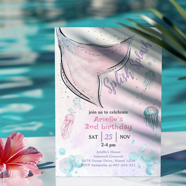 Pink and purple watercolor mermaid tail Invitation (Creator Uploaded)