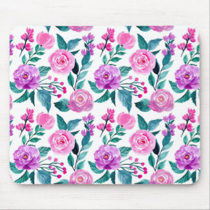 Pink and purple watercolor rose mouse pad