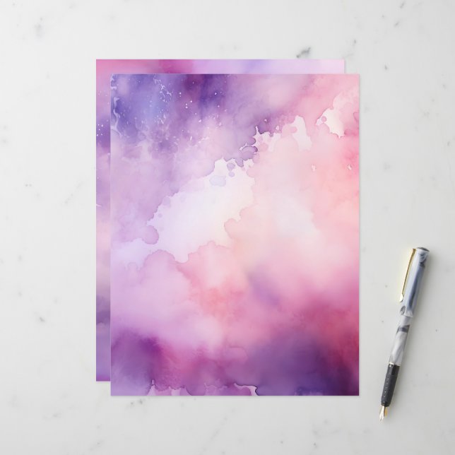 Pink and Purple Watercolor Scrapbook Paper (Front/Back In Situ)