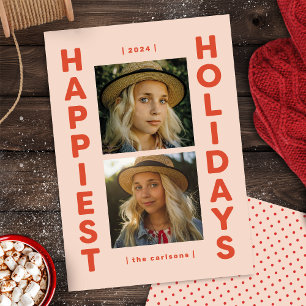 Pink and Red 2 Photo Holiday Photo Christmas Card 