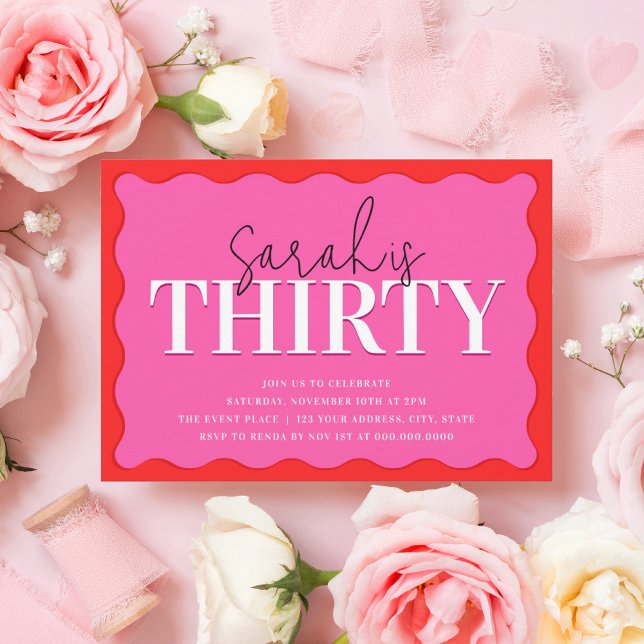 Pink and Red 30th Birthday Party Invitation (Creator Uploaded)