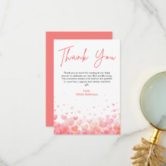 Pink and Red A Little Sweetheart Baby Shower  Thank You Card