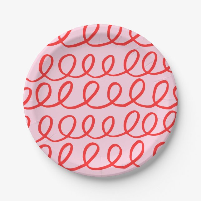 Pink and Red Abstract Paper Plates (Front)