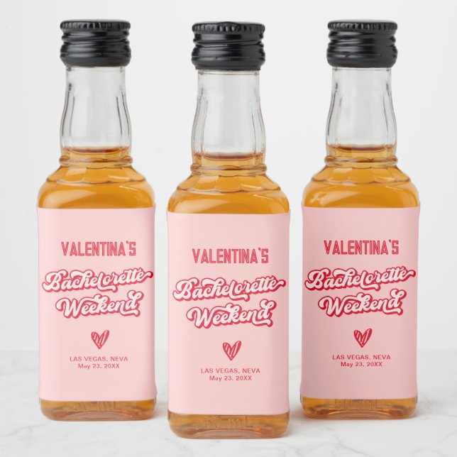 Pink and Red Bachelorette Party Favour  Liquor Bottle Label (Bottles)