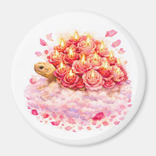 Pink and red Birthday Roses Sulcata turtle cloud Magnet