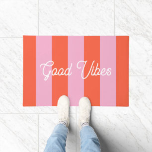 Pink and Red Bold Stripes Good Vibes Doormat