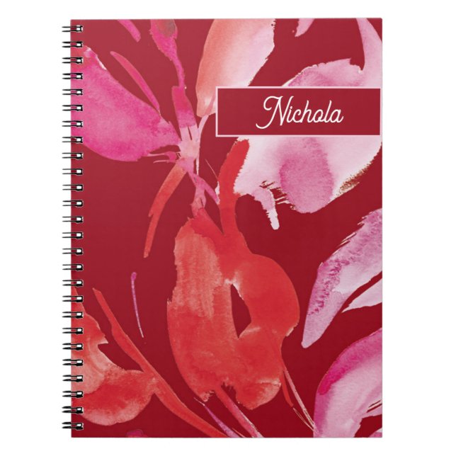 Pink and Red Botanical Vibrant Watercolor design Notebook (Front)