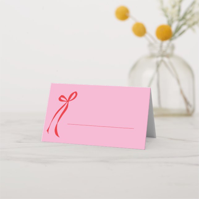 Pink and Red Bow Name  Place Card (Front)