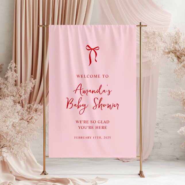 Pink and Red Bow Valentine's Baby Shower Welcome Banner (Creator Uploaded)