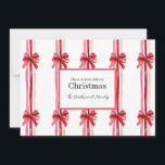 Pink and Red Bows Christmas Holiday Card<br><div class="desc">Pink and red Christmas bows and their long, dangly ribbons decorate this flat holiday card. They are very cute and stylish. They have a vintage watercolor origin but a modern look. The salutation is "Have A Very Merry Christmas". Be sure to change the "from" script on the front to your...</div>