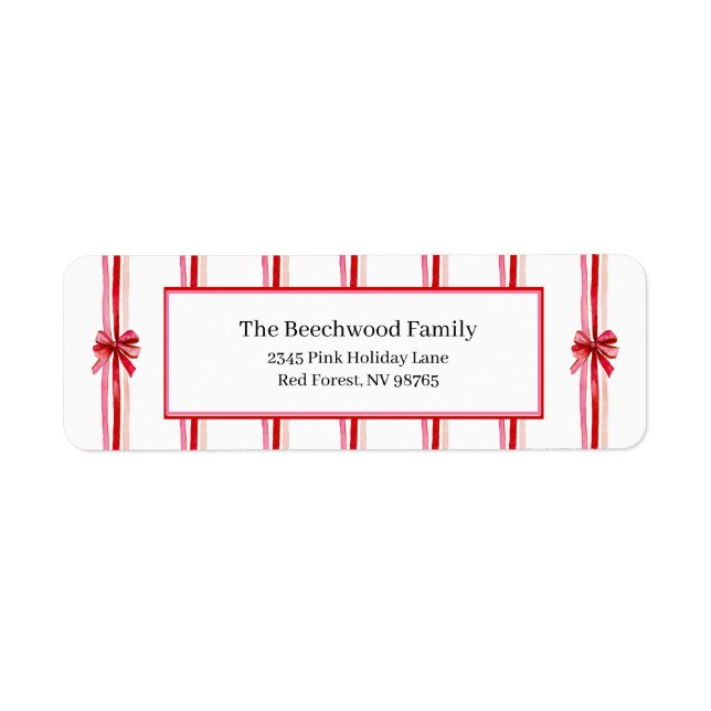 Pink and Red Bows Christmas Return Address Label (Front)
