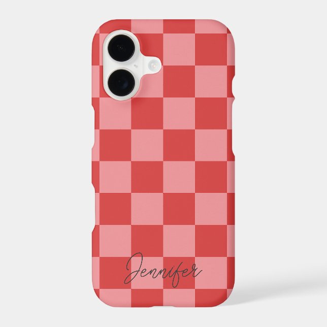 Pink and Red Check Pattern Playful Customizable  (Back)