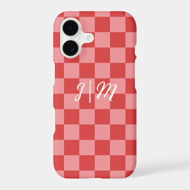 Pink and Red Check Pattern Playful Customizable  (Back)