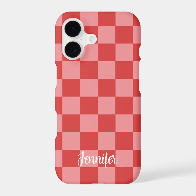 Pink and Red Check Pattern Playful Customizable  (Back)