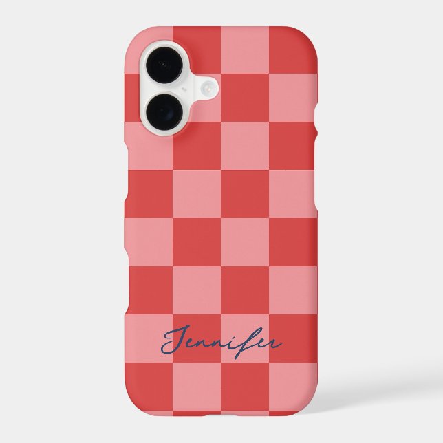 Pink and Red Check Pattern Playful Customizable  (Back)