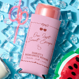 Pink and Red Cherry Bachelorette Weekend Mini Seltzer Can Cooler