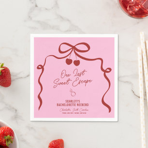 Pink and Red Cherry Bachelorette Weekend Napkin