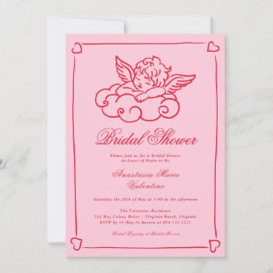Pink and Red Cherub Whimsical Bridal Shower Invitation