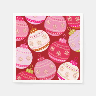 Pink And Red Christmas Baubles Napkin