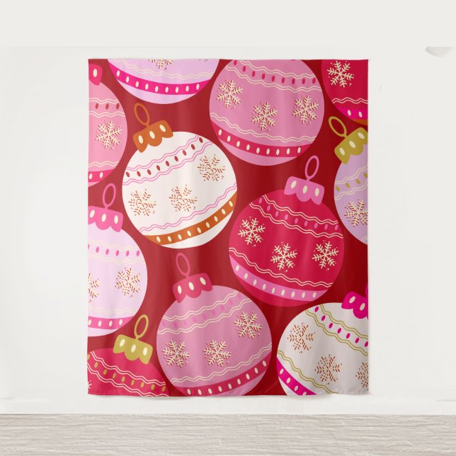Pink And Red Christmas Baubles Tapestry (Front)