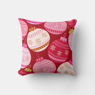 Pink And Red Christmas Baubles Throw Pillow