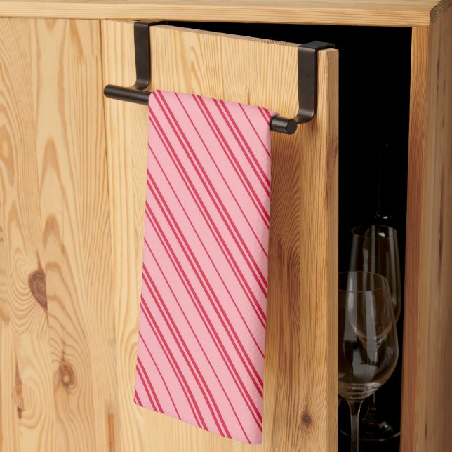 Pink and Red Christmas Candy Cane Stripes  Kitchen Towel (Thirds Fold)