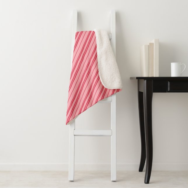 Pink and Red Christmas Candy Cane Stripes  Sherpa Blanket (In Situ)