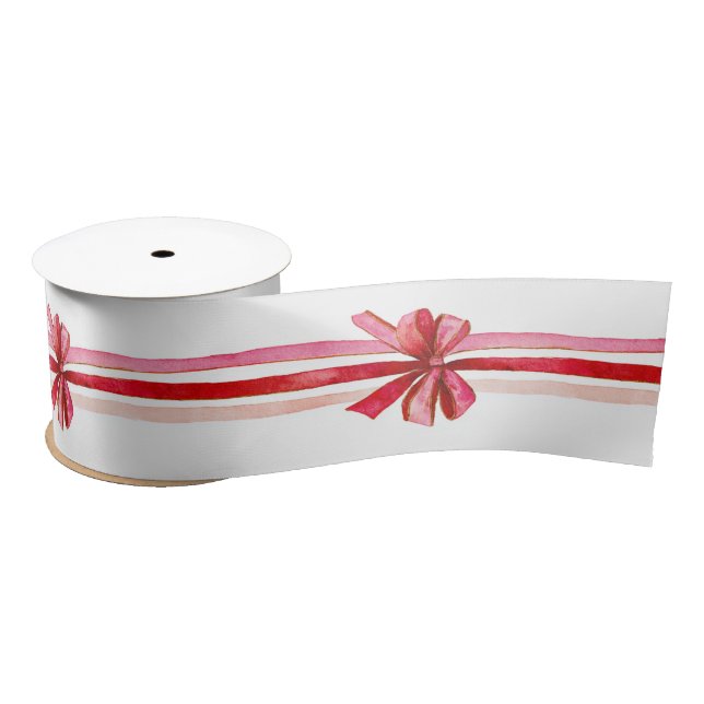 Pink and Red Christmas Holiday Bows Satin Ribbon (Spool)