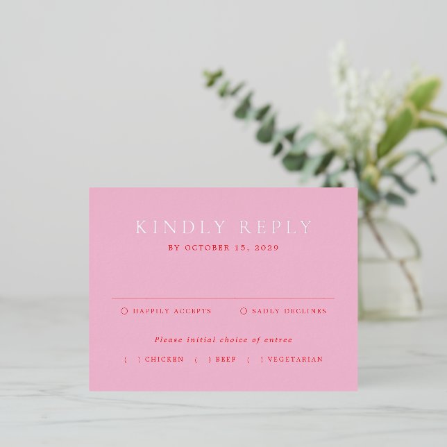 Pink and Red Classic Wedding Foil RSVP Card (Standing Front)