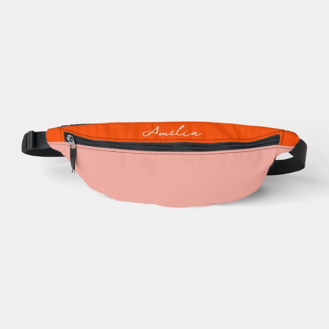 Pink and Red Color Block Personalized Name Fanny Pack (Front)