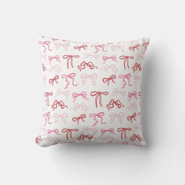 Pink and red coquette bow pattern pillow (Front)