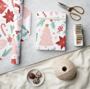 Pink and Red Festive Holiday Christmas Wrapping Paper