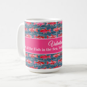 Pink and Red Fish Fishing Valentine Personalized Coffee Mug