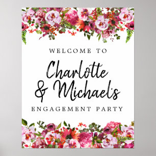 Pink and Red Floral Engagement Party Welcome Sign