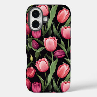 Pink and Red Floral Tulip Apple iPhone 16 Case