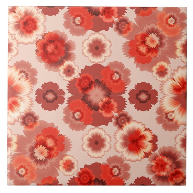 Pink and Red Flower Pattern Tile (Front)