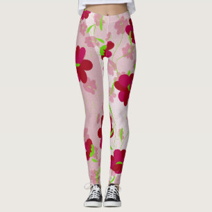 Pink and Red Flowers - Floral Leggings