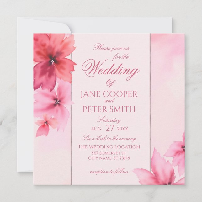 Pink and red flowers floral Wedding Invitation (Front)
